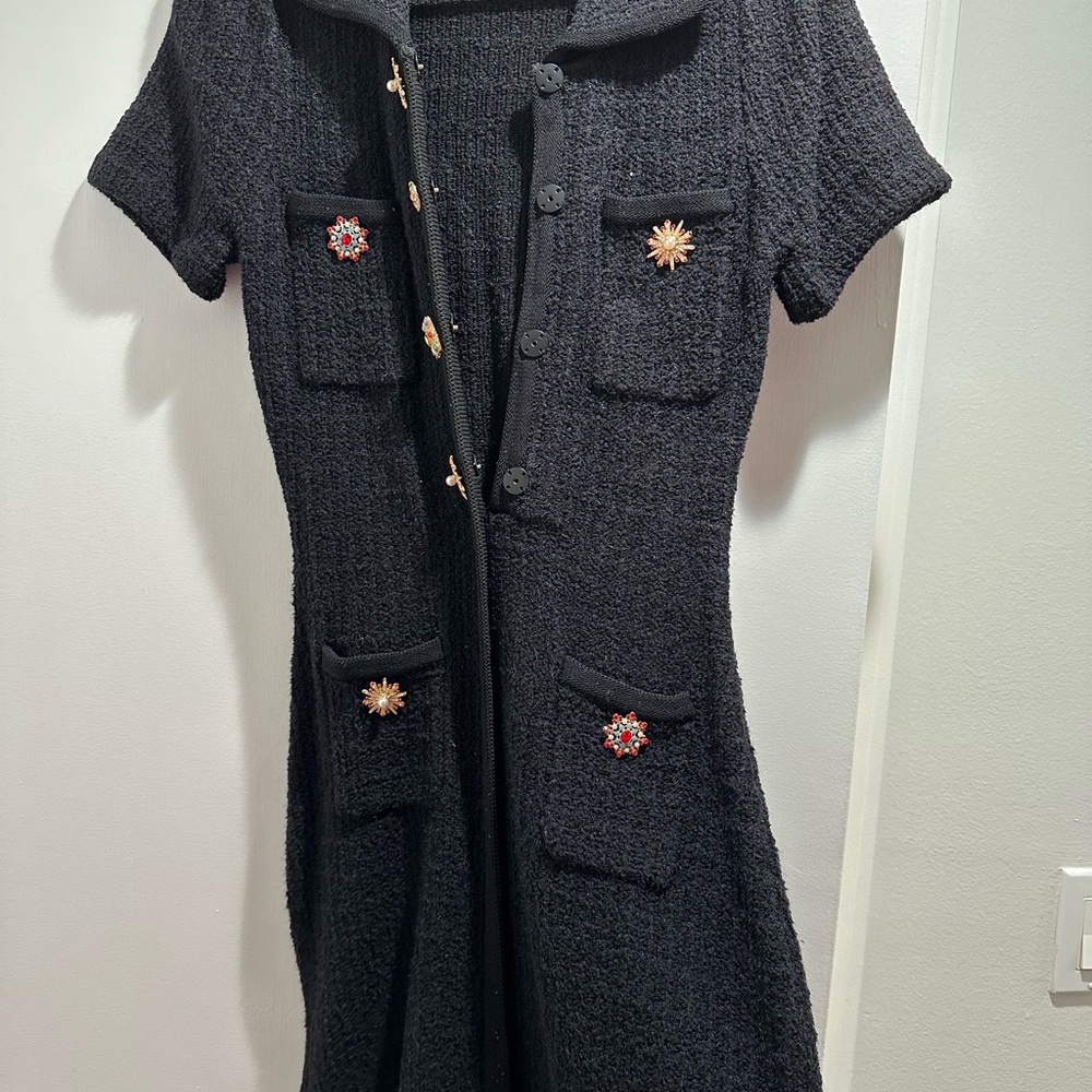 Self-Portrait Black Mini Dress with Gold and Red Accents